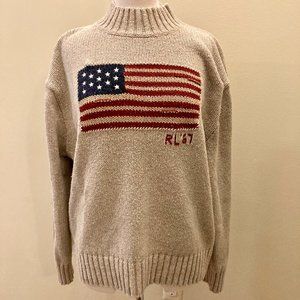 Women's POLO RALPH LAUREN RL'67 USA American Flag Mock Neck Sweater XL